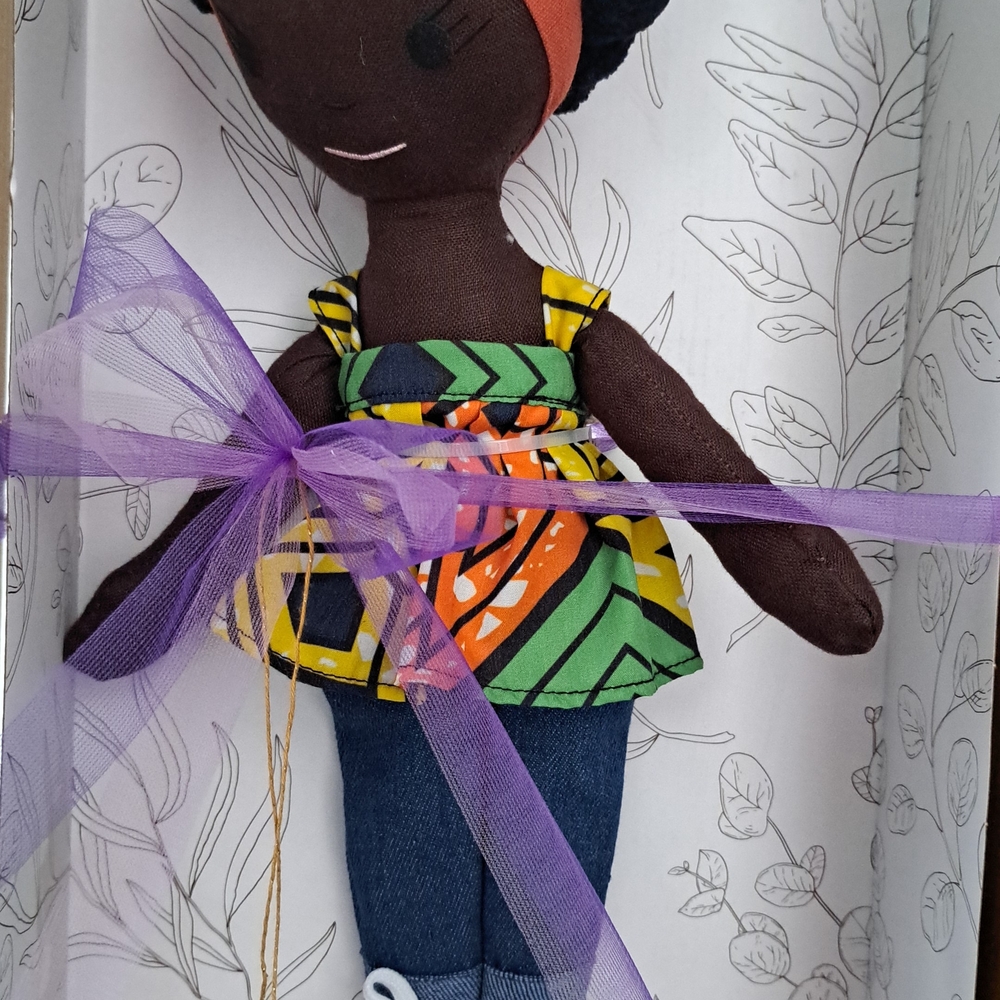 Colorful Fabric Doll with Denim Pants